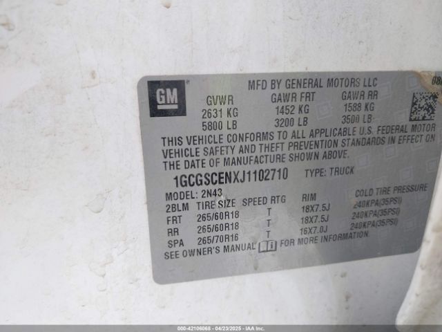 1GCGSCENXJ1102710 Chevrolet Colorado Lt