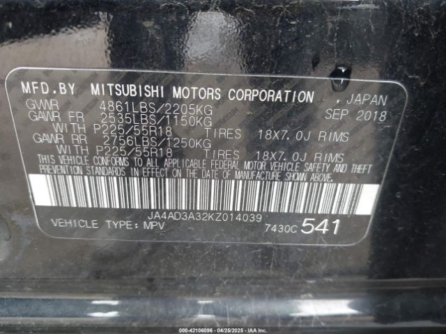 2019 MITSUBISHI OUTLANDER JA4AD3A32KZ014039 Photo 8