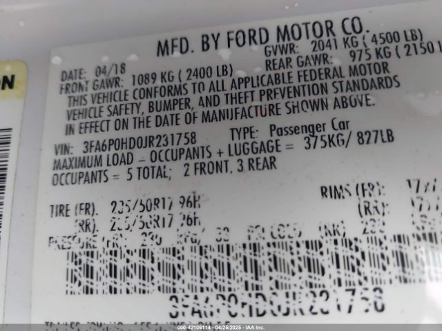 3FA6P0HD0JR231758 Ford 2018