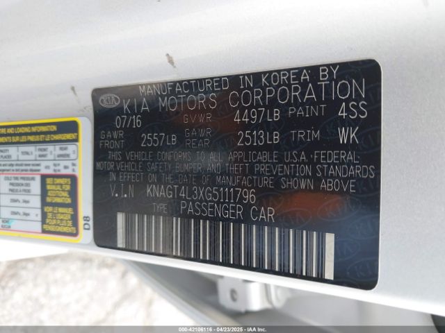KNAGT4L3XG5111796 KIA Optima Lx