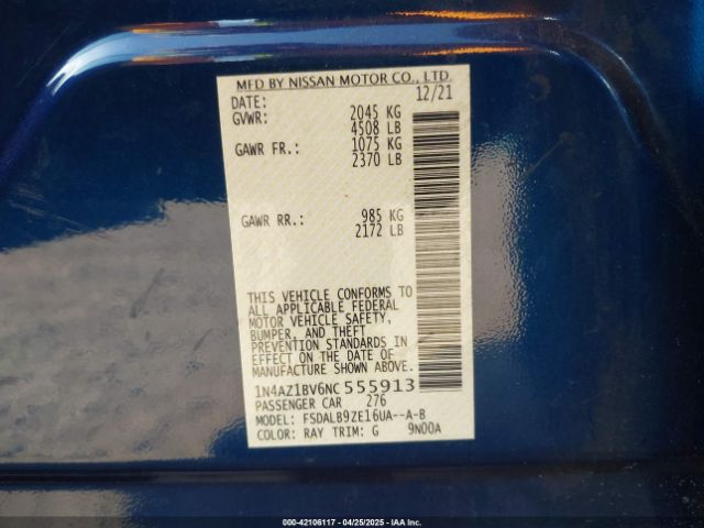 1N4AZ1BV6NC555913 Nissan Leaf S 40 Kwh