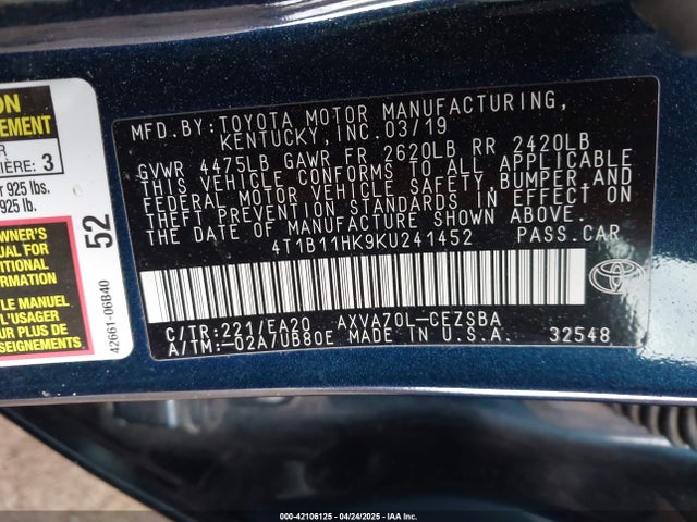 4T1B11HK9KU241452 Toyota a25a-fks