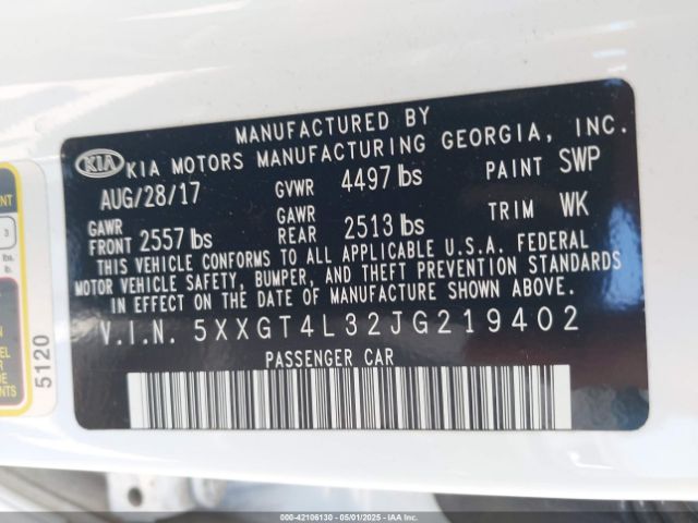 5XXGT4L32JG219402 KIA Optima Lx