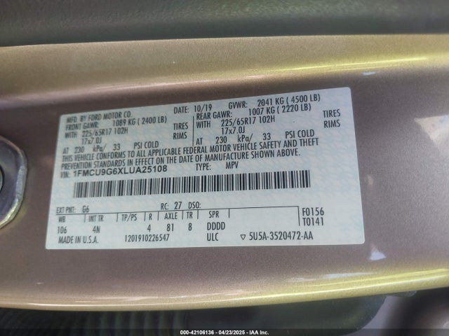 1FMCU9G6XLUA25108 Ford ESCAPE SE