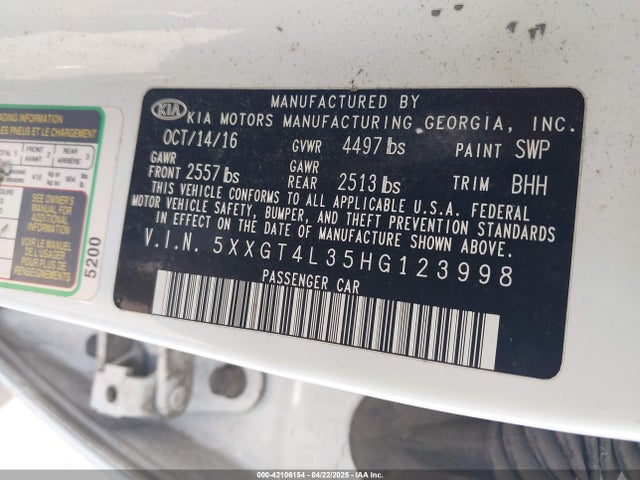 5XXGT4L35HG123998 KIA Optima Lx