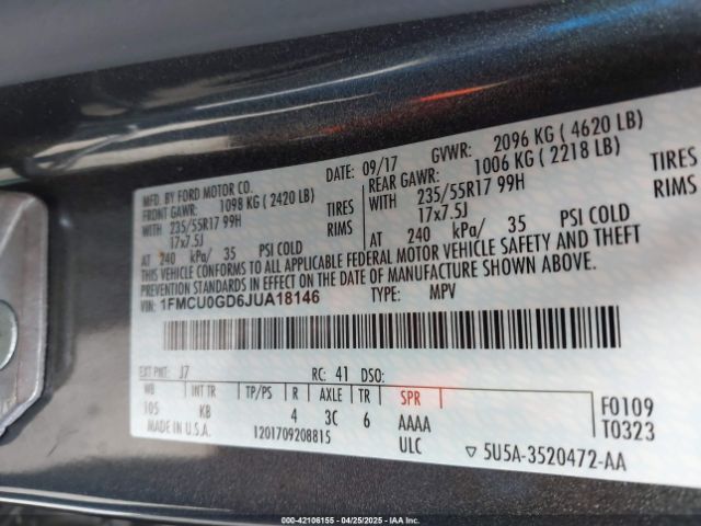 1FMCU0GD6JUA18146 Ford ESCAPE SE