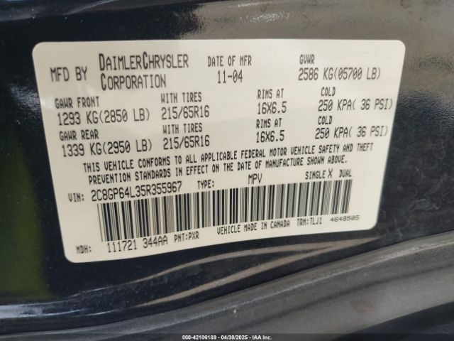 2005 CHRYSLER TOWN & COUNTRY 2C8GP64L35R355967 Photo 8