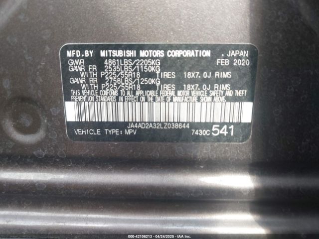 2020 MITSUBISHI OUTLANDER JA4AD2A32LZ038644 Photo 8
