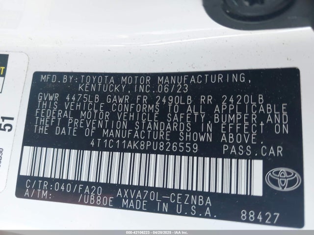 4T1C11AK8PU826559 Toyota CAMRY LE