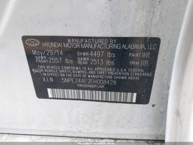 5NPE24AF2FH008428 Hyundai SONATA SE