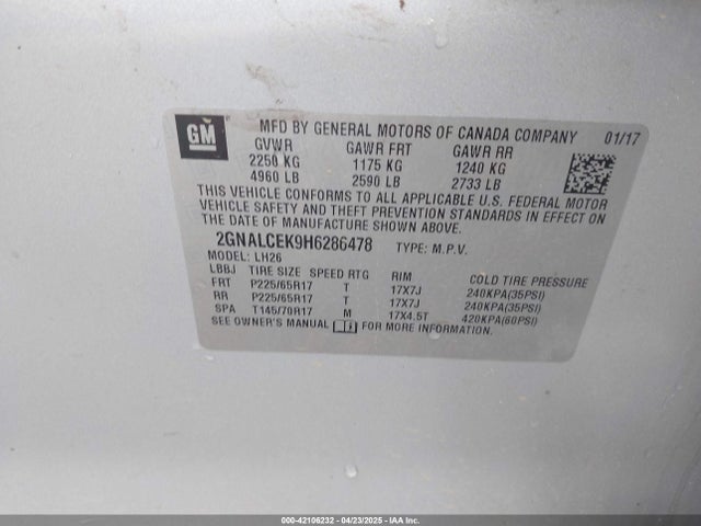 2GNALCEK9H6286478 Chevrolet EQUINOX LT