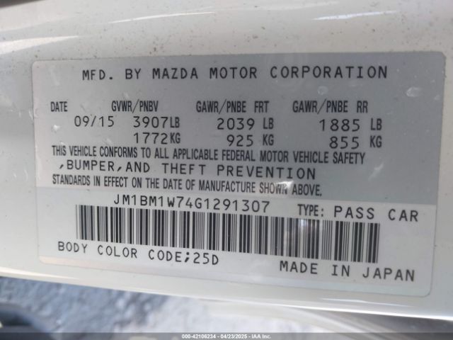JM1BM1W74G1291307 Mazda Mazda3 I Touring