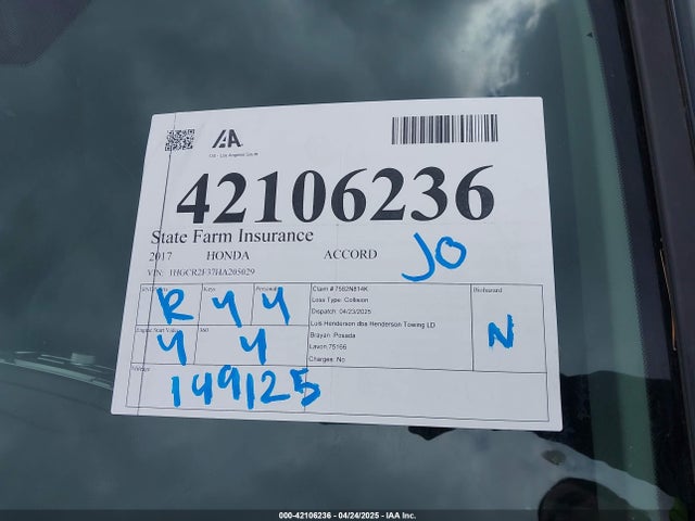 1HGCR2F37HA205029 Honda ACCORD LX