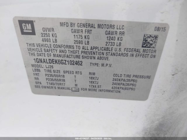 1GNALDEK6GZ102462 Chevrolet Equinox Ltz