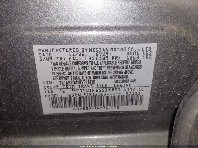 3N1AB8DV1NY314470 Nissan 2022