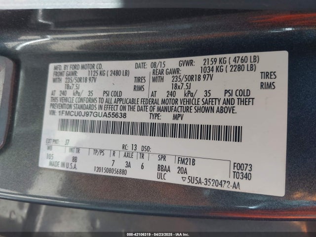 Ford Escape Titanium 2016 1FMCU0J97GUA55638 Image 9