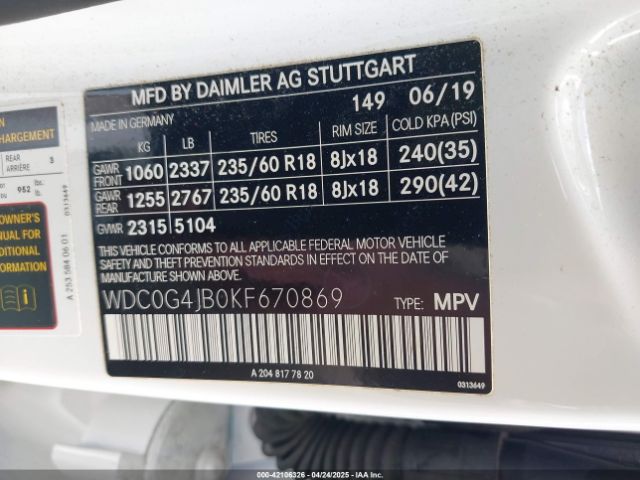 2019 MERCEDES-BENZ GLC 300 WDC0G4JB0KF670869 Photo 8
