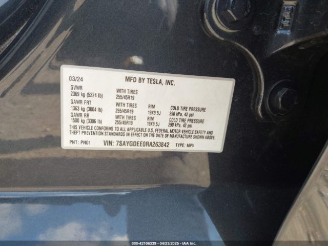 7SAYGDEE0RA263842 Tesla Model Y Long Range Dual Motor All-wheel Drive