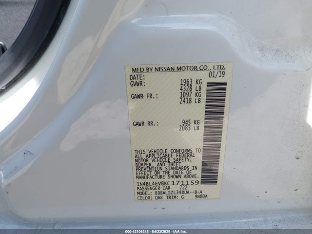 Nissan Altima 2.5 Sl 2019 1N4BL4EV8KC171159 Image 9