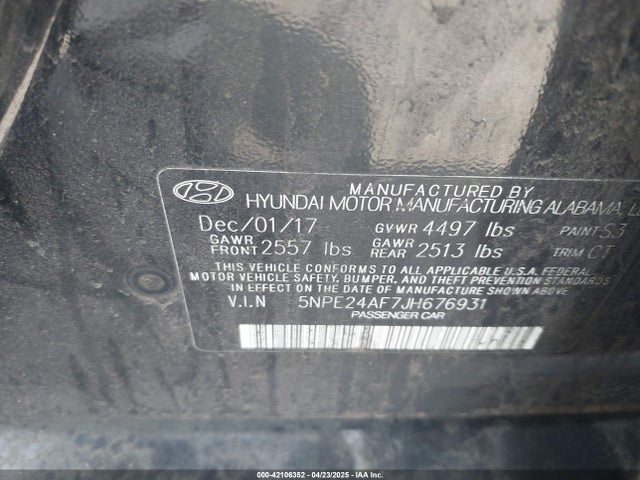 5NPE24AF7JH676931 Hyundai SONATA SE