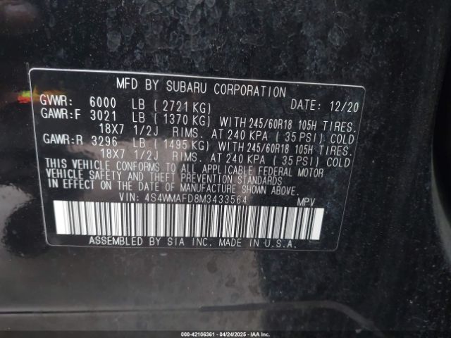2021 SUBARU ASCENT 4S4WMAFD8M3433564 Photo 8