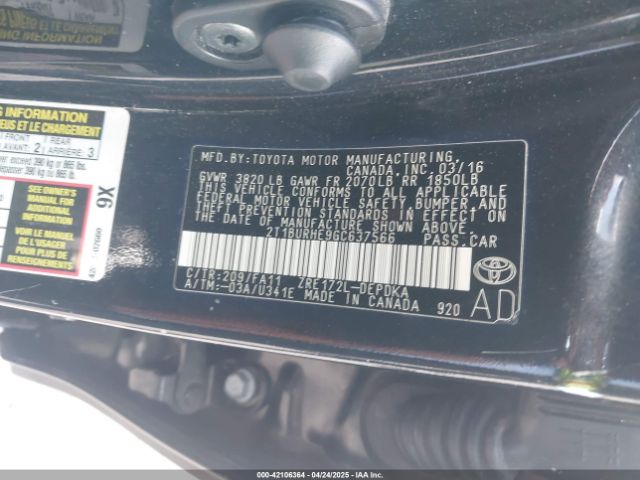 2T1BURHE9GC637566 Toyota COROLLA L