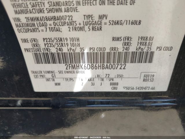 2FMHK6D86HBA00722 Ford Flex Limited