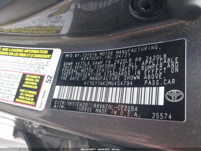 4T1G11AK2MU454794 Toyota CAMRY SE