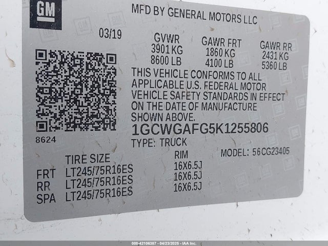 1GCWGAFG5K1255806 Chevrolet Express 2500 Work Van