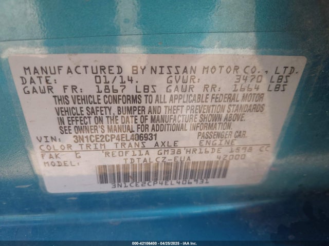 Nissan Versa Note S (sr)/s Plus/sv 2014 3N1CE2CP4EL406931 Image 9