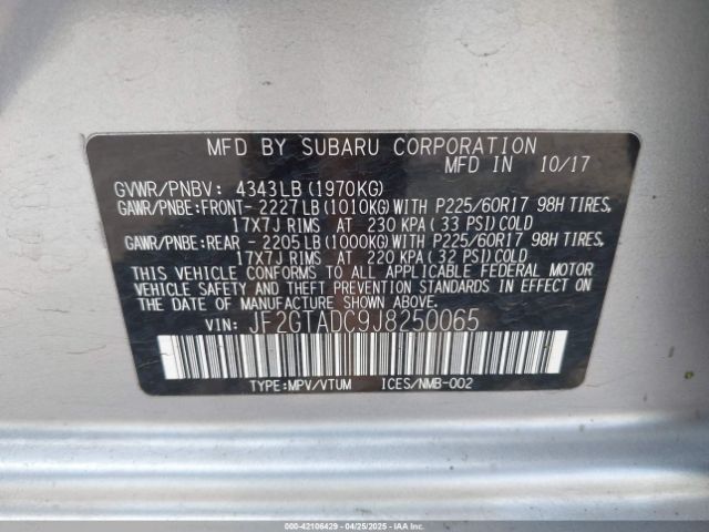 JF2GTADC9J8250065 Subaru Crosstrek 2.0i Premium
