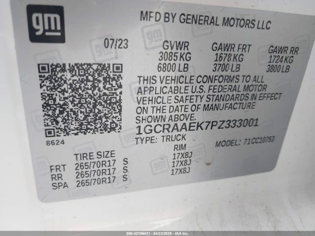 1GCRAAEK7PZ333001 Chevrolet l3b