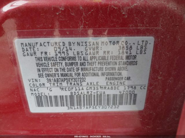 3N1AB7AP5EY307232 Nissan SENTRA SR