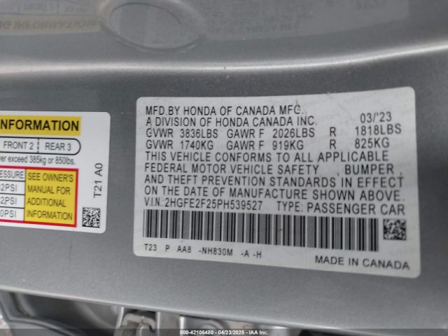 2023 HONDA CIVIC 2HGFE2F25PH539527 Photo 8