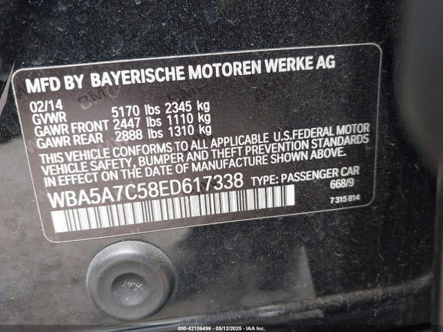 BMW 528i Xdrive 2014 WBA5A7C58ED617338 Image 9