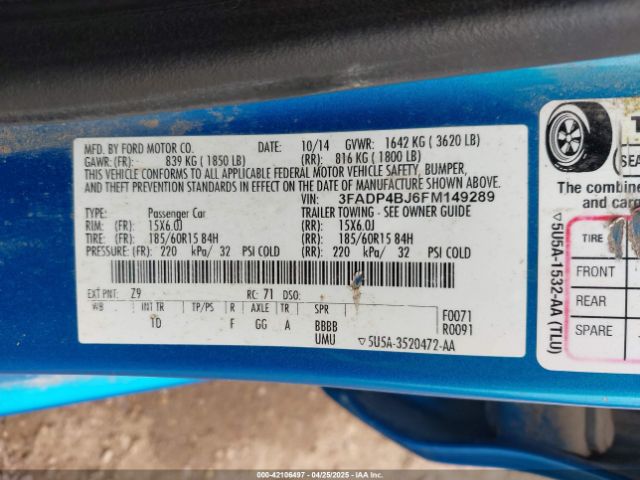 3FADP4BJ6FM149289 Ford FIESTA SE