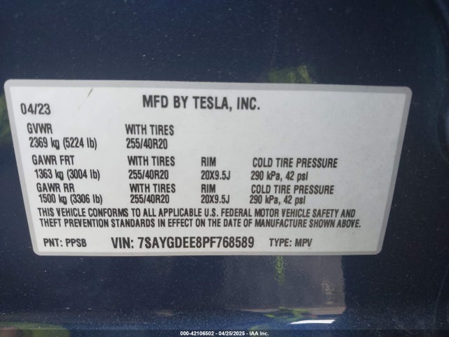 2023 TESLA MODEL Y 7SAYGDEE8PF768589 Photo 8