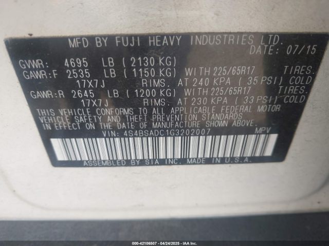 4S4BSADC1G3202007 Subaru Outback 2.5i Premium