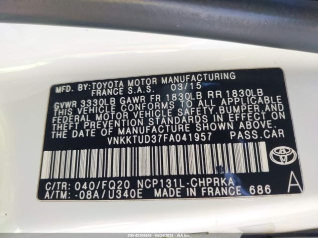 VNKKTUD37FA041957 Toyota YARIS L