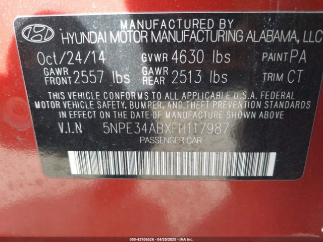 5NPE34ABXFH117987 Hyundai Sonata Sport 2.0t