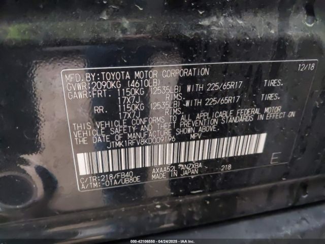 JTMK1RFV8KD009196 Toyota RAV4 LE