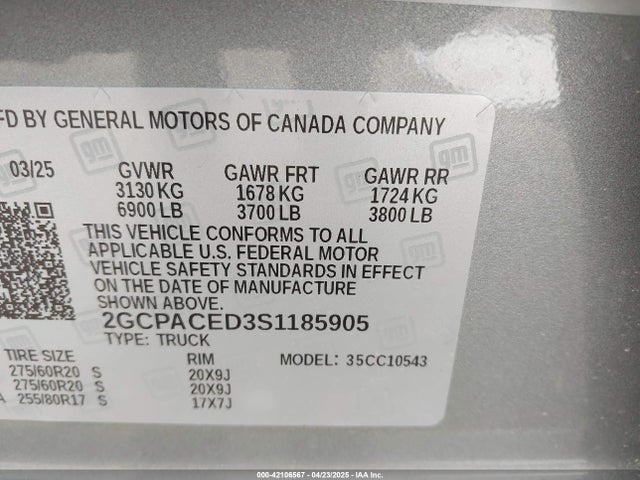 2GCPACED3S1185905 Chevrolet l84