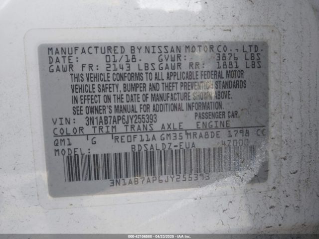 3N1AB7AP6JY255393 Nissan SENTRA SV