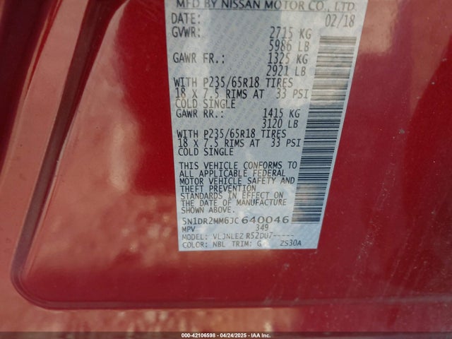 5N1DR2MM6JC640046 Nissan Pathfinder Sv