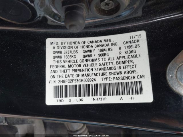 2HGFC2F53GH508924 Honda Civic Lx