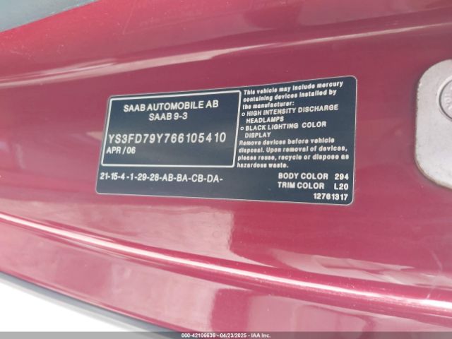 2006 SAAB 9-3 YS3FD79Y766105410 Photo 8