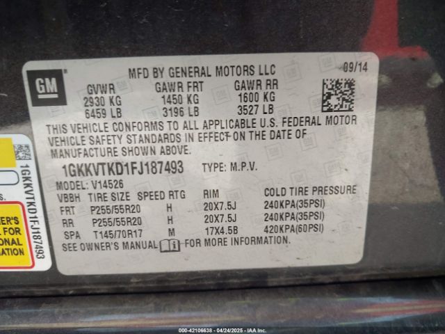 2015 GMC ACADIA 1GKKVTKD1FJ187493 Photo 8