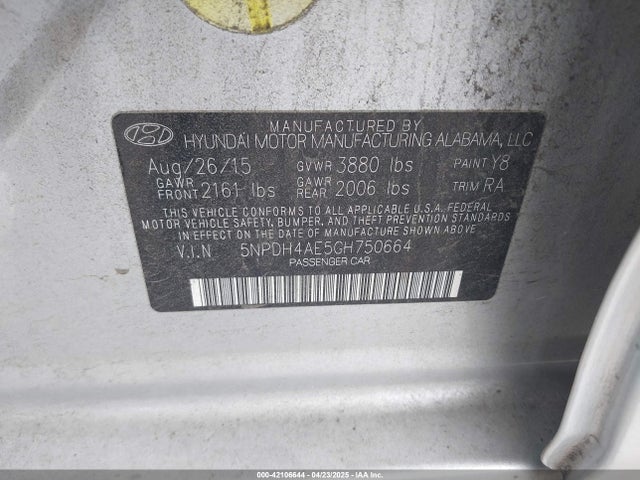 5NPDH4AE5GH750664 Hyundai ELANTRA SE
