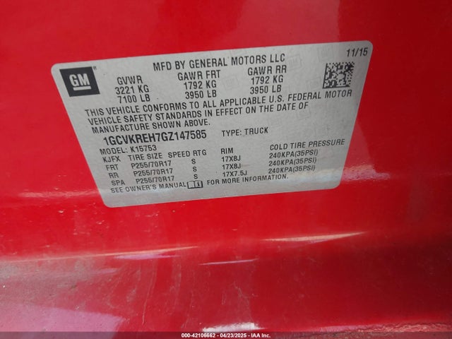 1GCVKREH7GZ147585 Chevrolet Silverado 1500 1lt