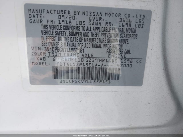3N1CP5CV7LL552151 Nissan Kicks Sv Xtronic Cvt